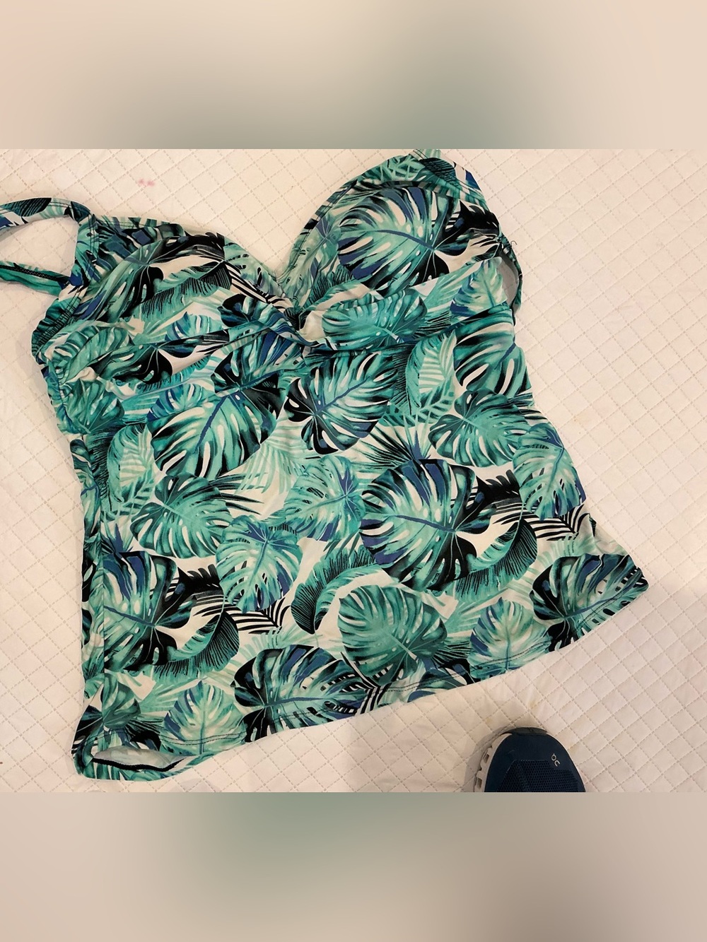 Ceeb Tropical Leaf Print Women’s Tankini Swim Top - Teal Green
